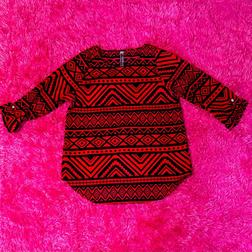 Geometric Red and Black Women's Top A001